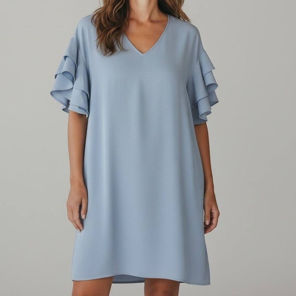 Cato Shift Dress Large Light Blue Pastel Ruffle Tiered Sleeve